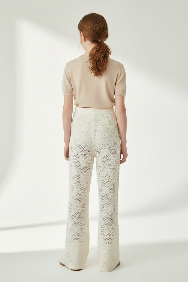 Pantalon Fluide Crochet - Blanc Maille - vue 2
