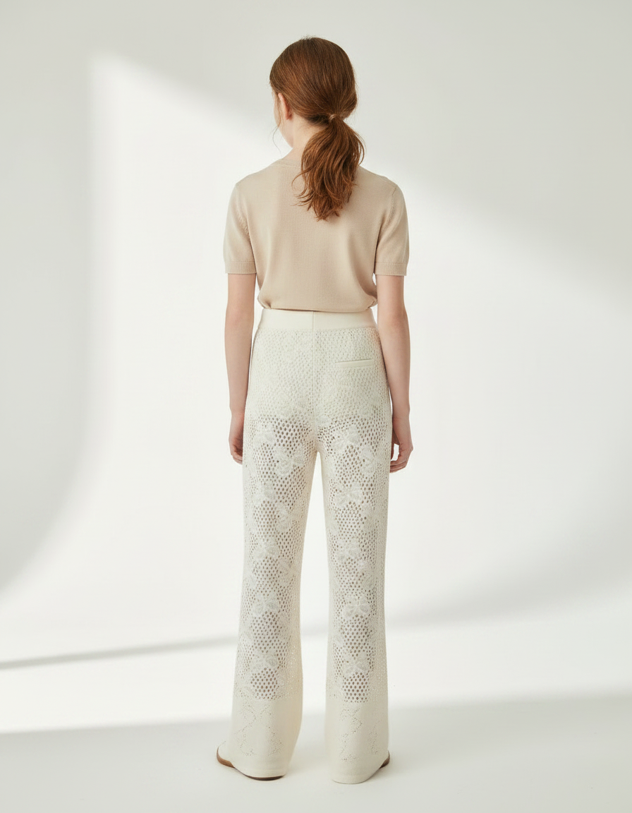 Pantalon Fluide Crochet - Blanc Maille - vue 2