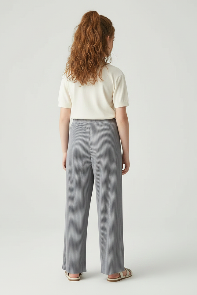 Pantalon Fluide Gris Plissé Ample Confortable Décontracté - Polyester - vue 2