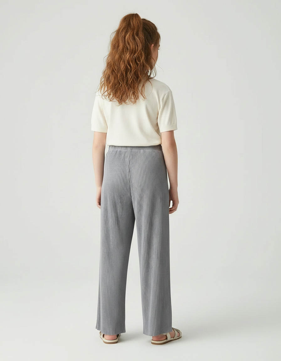 Pantalon Fluide Gris Plissé Ample Confortable Décontracté - Polyester - vue 2