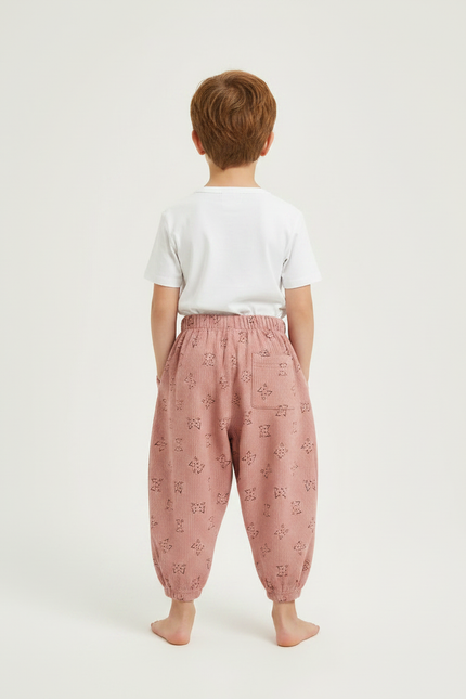Pantalon Fluide Rose Côtelé Ample Imprimé Lapins - Cordé - vue 2