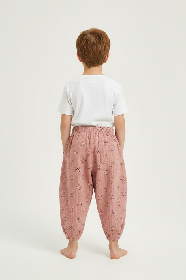 Pantalon Fluide Rose Côtelé Ample Imprimé Lapins - Cordé - vue 2