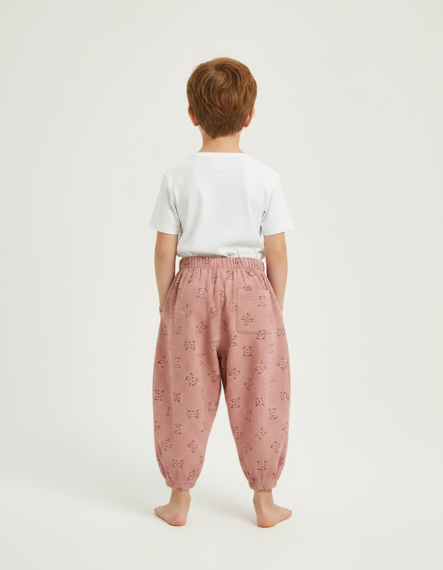 Pantalon Fluide Rose Côtelé Ample Imprimé Lapins - Cordé - vue 2