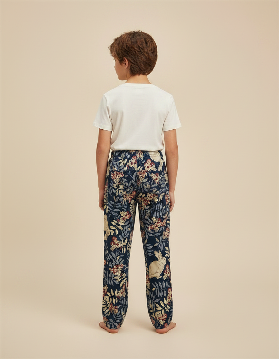 Pantalon Fluide Bleu Marine Imprimé Lapins Floral - Viscose - vue 2
