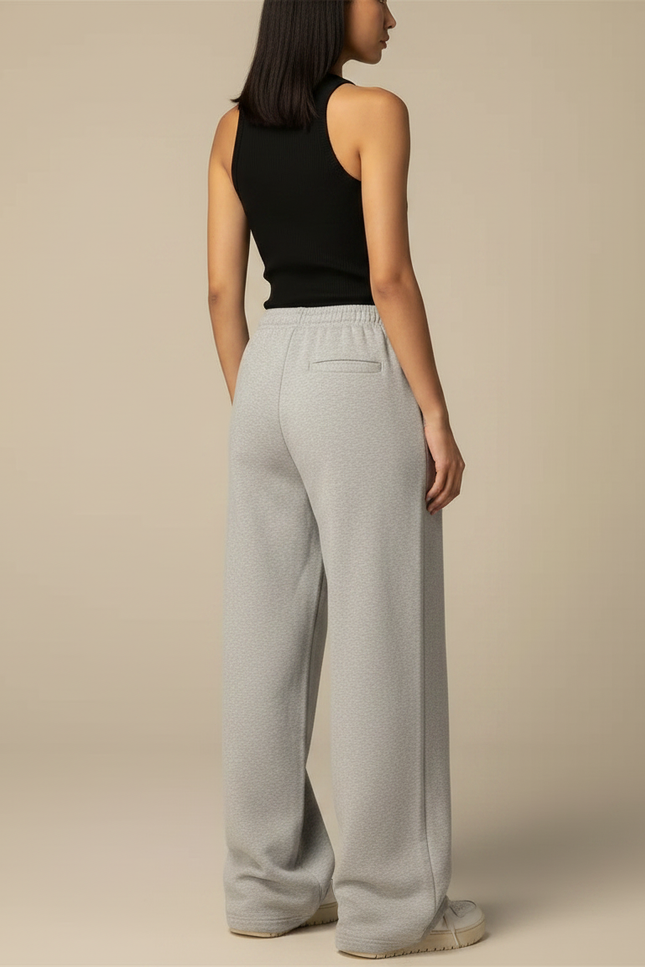 Pantalon Fluide Femme Gris Palazzo Coton Mi-saison - Molleton - vue 2
