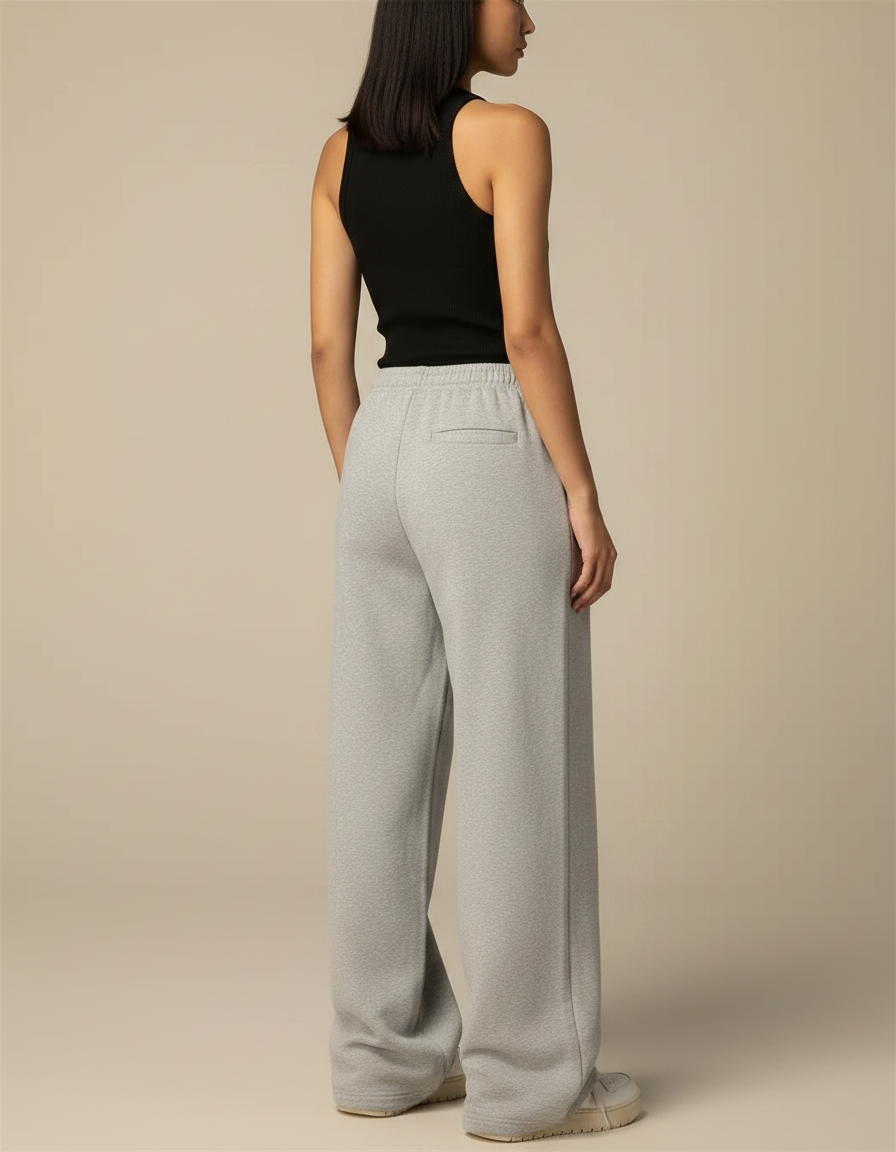 Pantalon Fluide Femme Gris Palazzo Coton Mi-saison - Molleton - vue 2