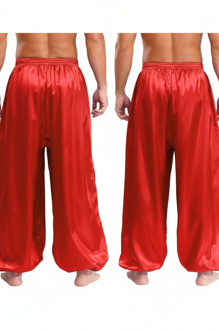 Pantalon Fluide Rouge Satiné Ample Élastique Scène