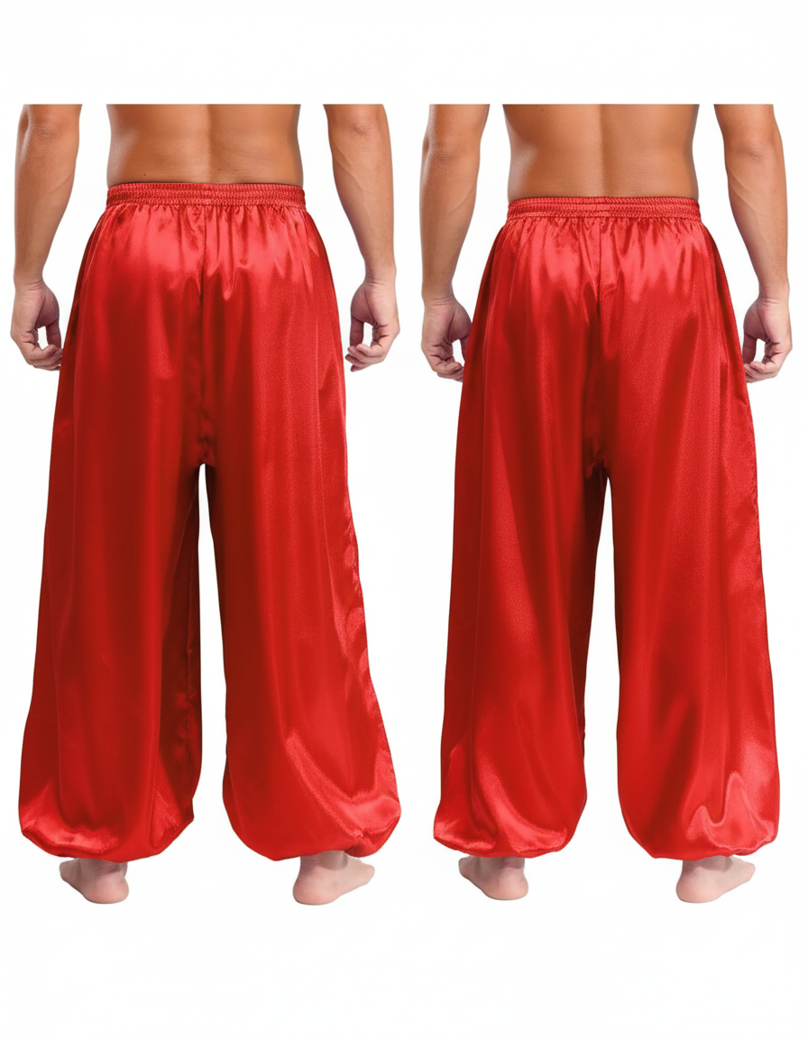 Pantalon Fluide Rouge Satiné Ample Élastique Scène