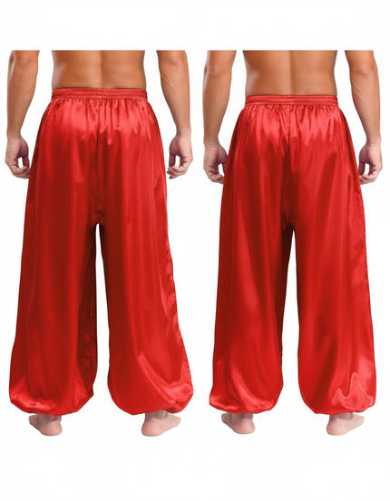 Pantalon Fluide Rouge Satiné Ample Élastique Scène