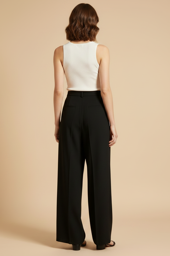 Pantalon Fluide Noir Ample Plissé Chic Élégant - Viscose - vue 2