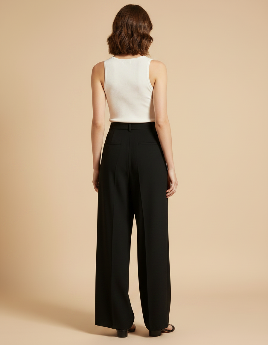Pantalon Fluide Noir Ample Plissé Chic Élégant - Viscose - vue 2