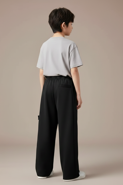 Pantalon Fluide Noir Bande Blanche - Polyester - vue 2