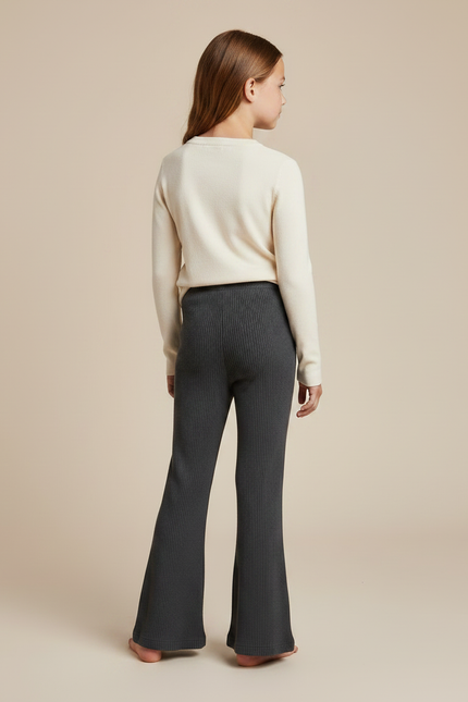 Pantalon Fluide Gris Côtelé Ample Décontracté Enfant - Maille - vue 2