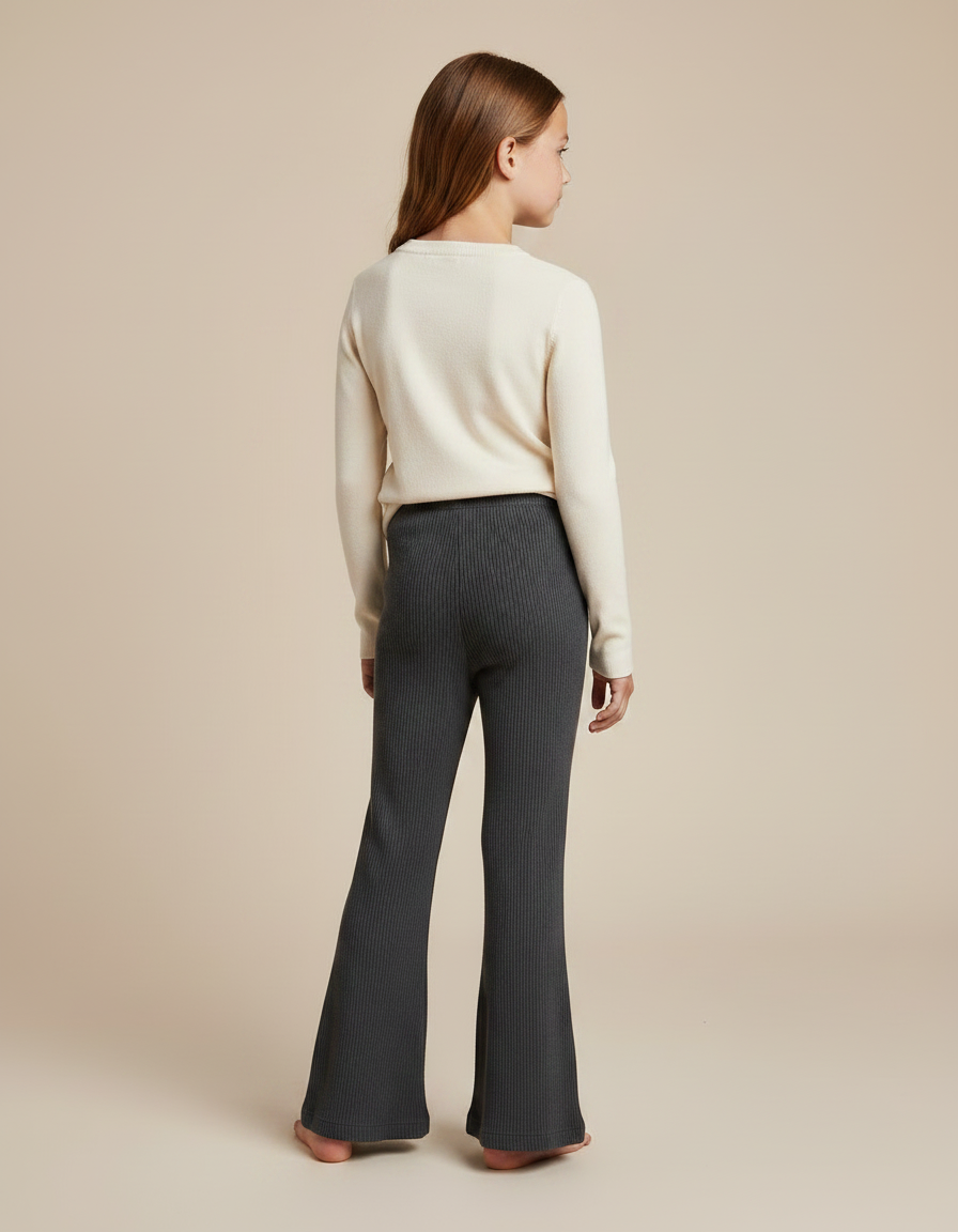Pantalon Fluide Gris Côtelé Ample Décontracté Enfant - Maille - vue 2