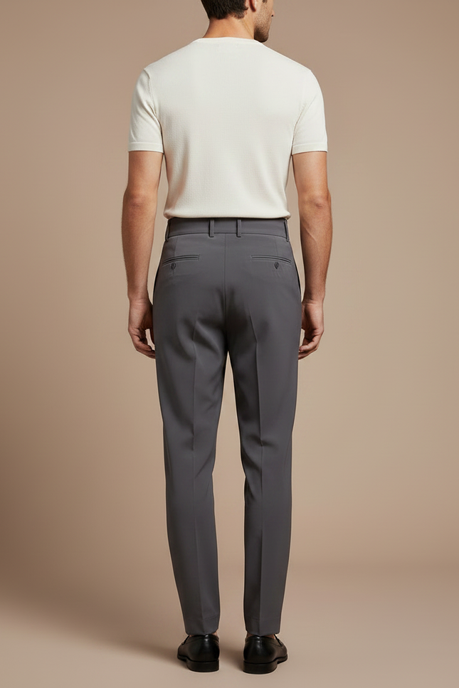 Pantalon Fluide Gris Taille Haute Plissé Élégant - Polyester - vue 2