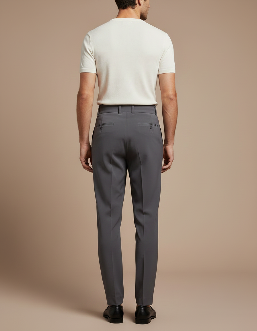 Pantalon Fluide Gris Taille Haute Plissé Élégant - Polyester - vue 2