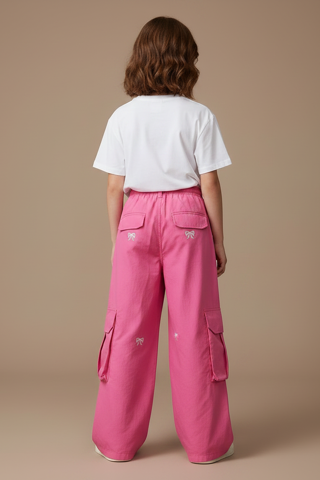 Pantalon Fluide Rose Cargo Ample Imprimé Nœuds Fille - Coton - vue 2