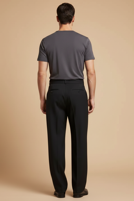 Pantalon Fluide Noir Ample Plissé Ajustable Élégant Homme - Laine - vue 2