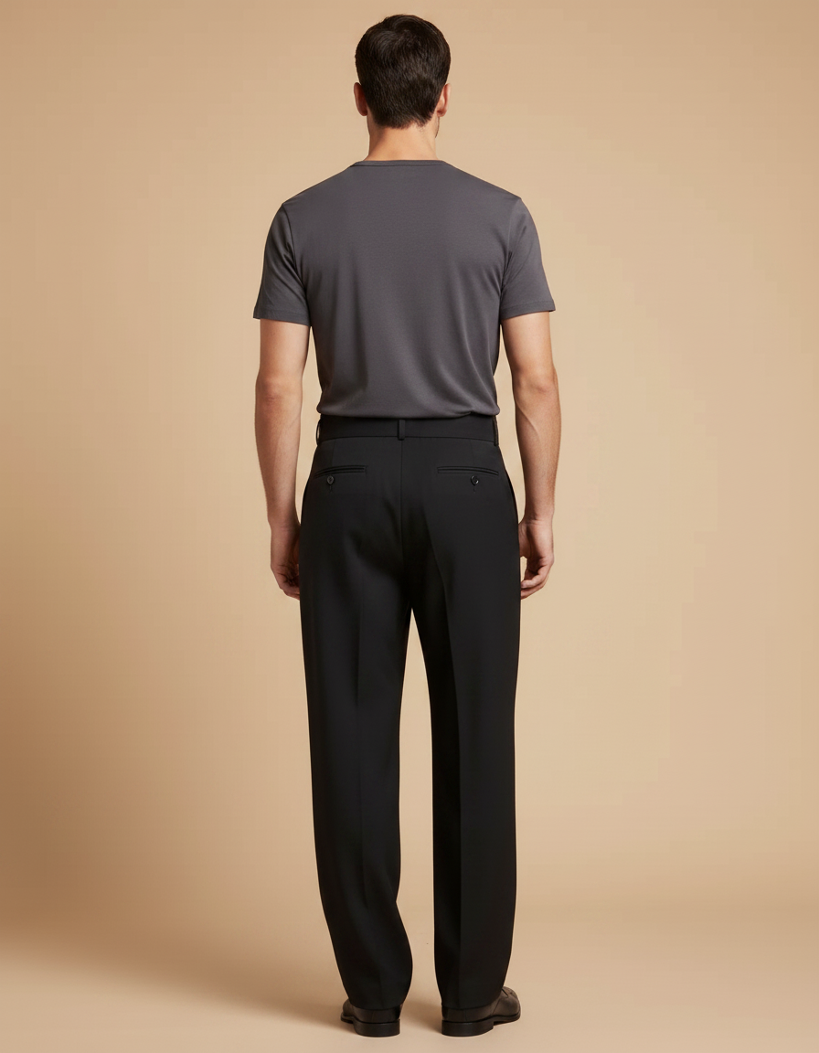 Pantalon Fluide Noir Ample Plissé Ajustable Élégant Homme - Laine - vue 2
