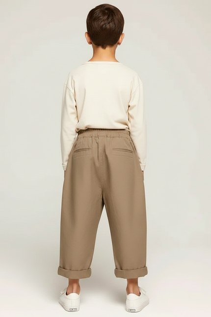 Pantalon Fluide Kaki Ample Coton Enfant Décontracté - vue 2