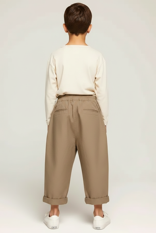 Pantalon Fluide Kaki Ample Coton Enfant Décontracté - vue 2