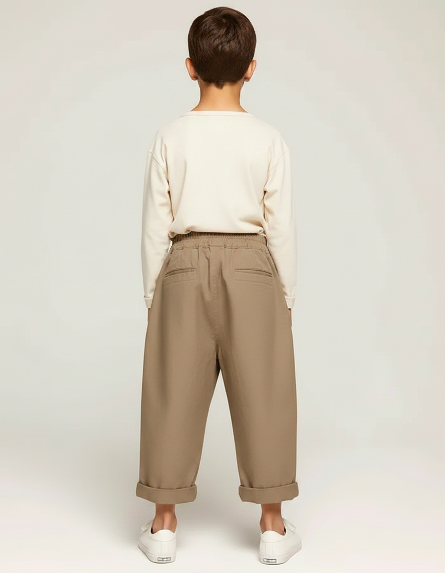 Pantalon Fluide Kaki Ample Coton Enfant Décontracté - vue 2