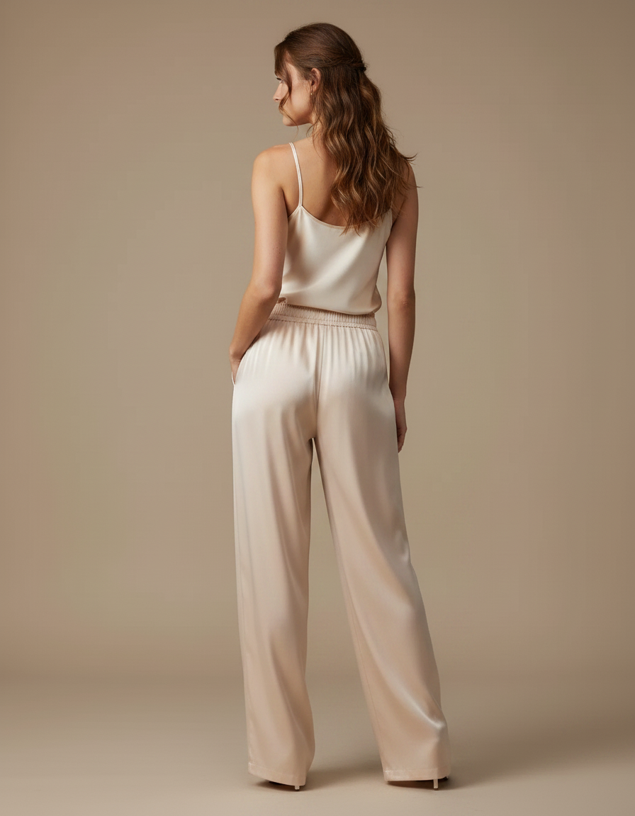 Ensemble Pantalon Tunique Fluide - Beige Soie - vue 2