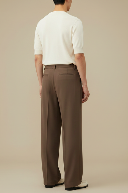 Pantalon Fluide Marron Ample Ceinturé Élégant Homme - Polyester - vue 2