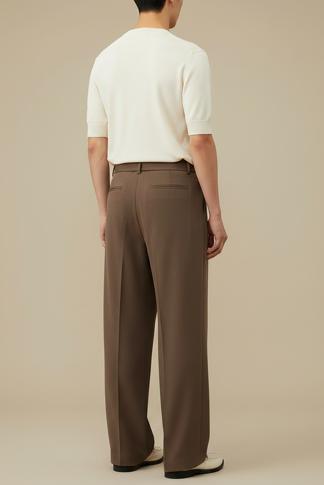 Pantalon Fluide Marron Ample Ceinturé Élégant Homme - Polyester - vue 2