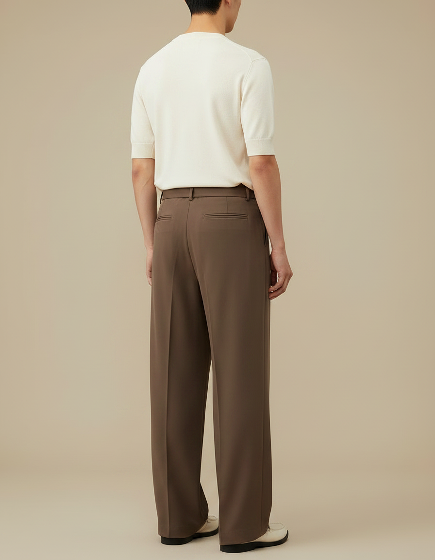 Pantalon Fluide Marron Ample Ceinturé Élégant Homme - Polyester - vue 2