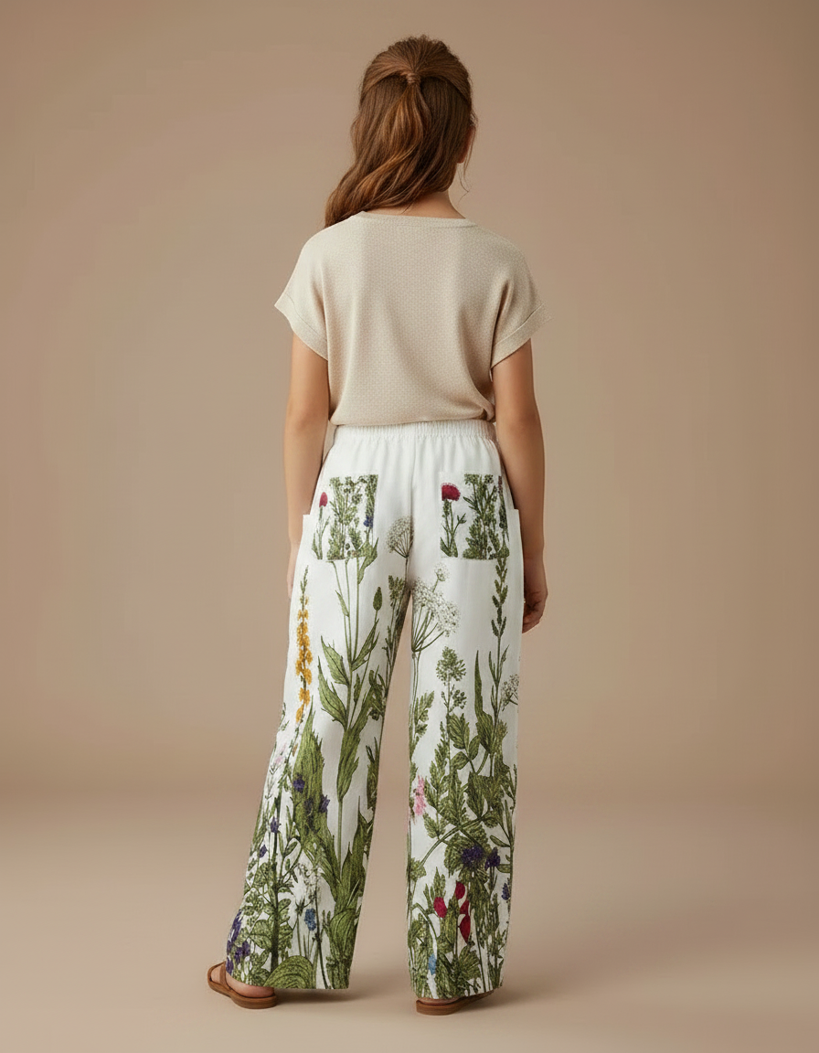 Pantalon Fluide Blanc Imprimé Floral Ample Confortable - Viscose - vue 2