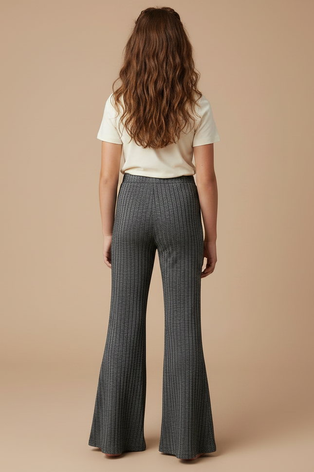 Pantalon Fluide Évasé Gris Côtelé Métallisé Fille - Maille - vue 2