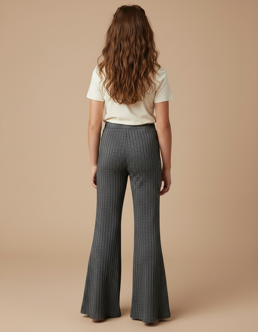 Pantalon Fluide Évasé Gris Côtelé Métallisé Fille - Maille - vue 2
