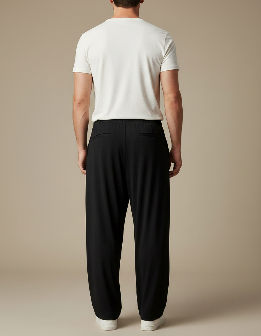 Pantalon Fluide Noir Ample Confortable Élastique Homme - Viscose - vue 2