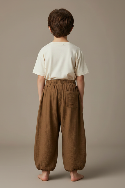 Pantalon Fluide Marron Coton Ample Décontracté Enfant Garçon Fille - vue 2