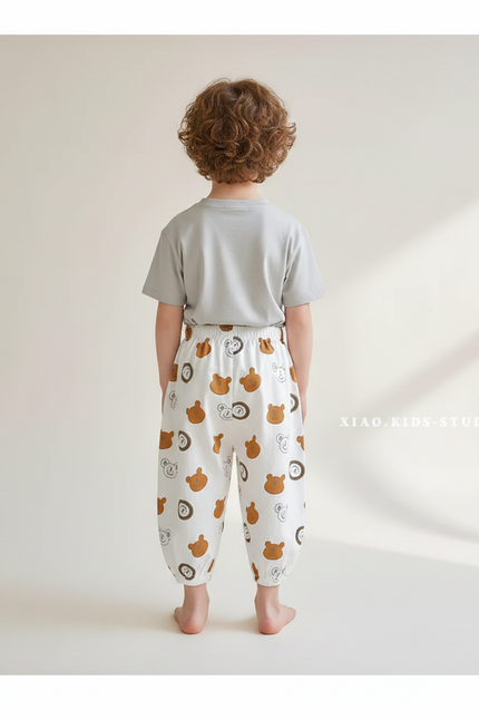 Pantalon Fluide Écru Imprimé Oursons Ample Coton Enfant - vue 2