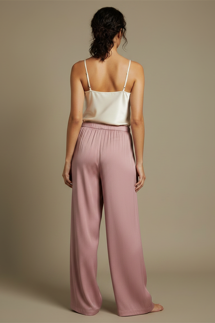 Pantalon Fluide Rose Ample Satiné Décontracté Femme - vue 2