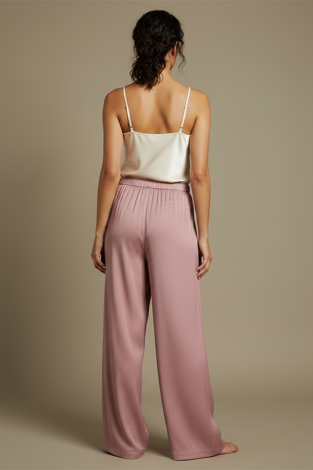 Pantalon Fluide Rose Ample Satiné Décontracté Femme - vue 2