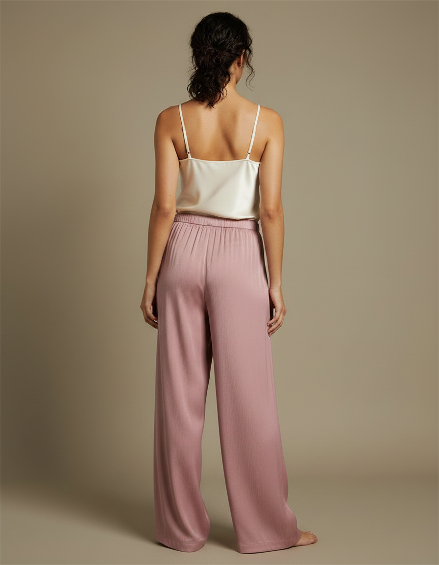 Pantalon Fluide Rose Ample Satiné Décontracté Femme - vue 2