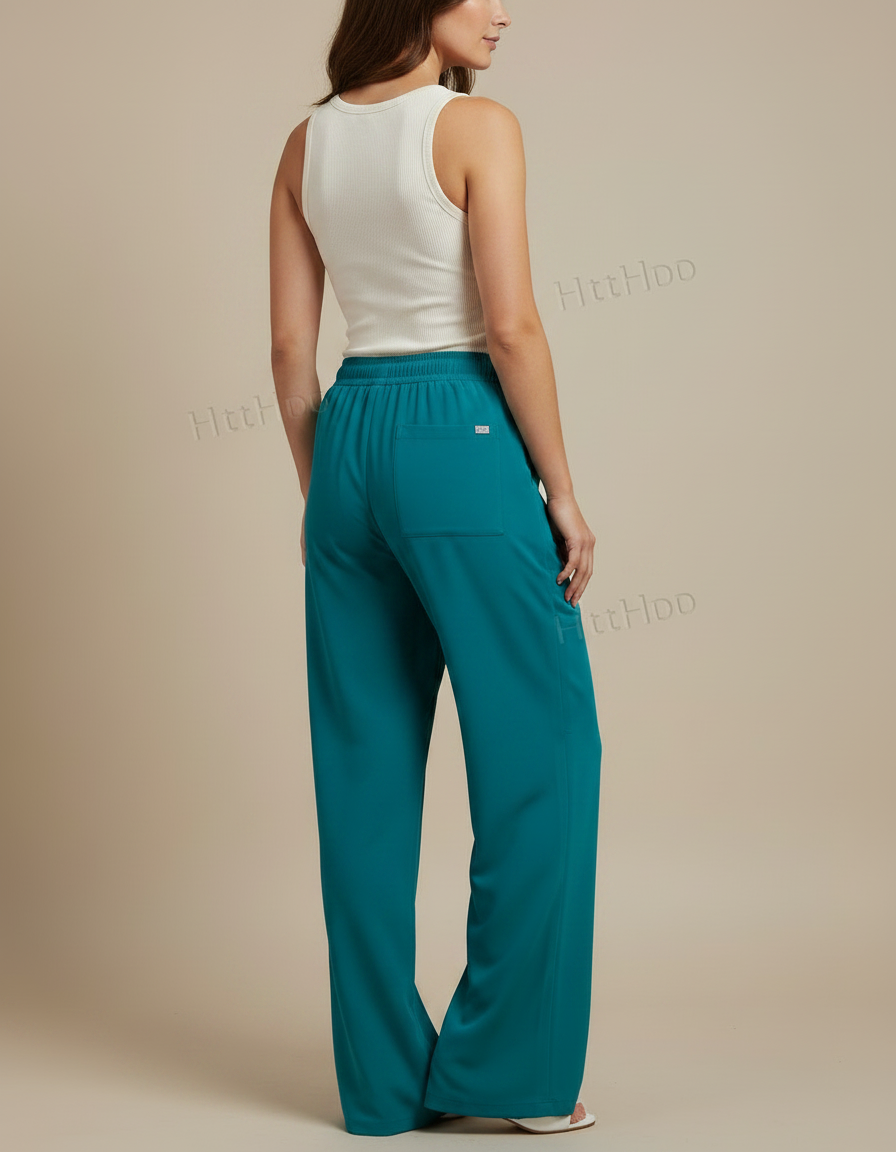 Pantalon Fluide Ample Vert Cordon Confortable Femme - Polyester - vue 2