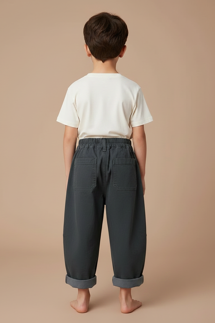 Pantalon Fluide Garçon Gris Coupe Ample Coton - Toile - vue 2
