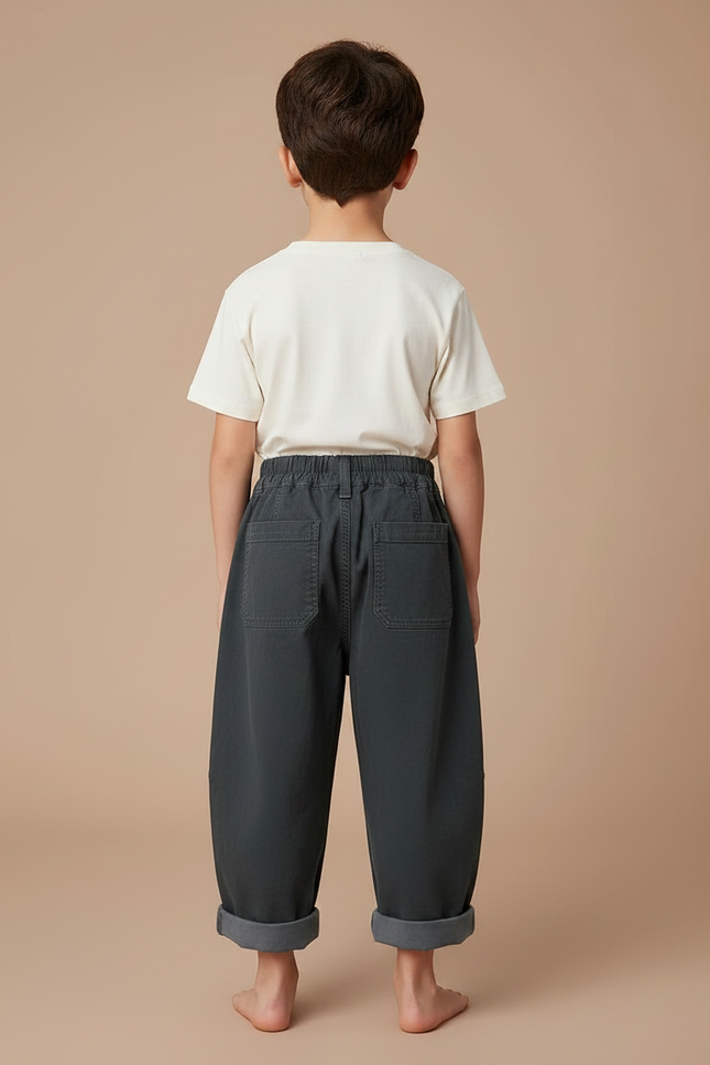Pantalon Fluide Garçon Gris Coupe Ample Coton - Toile - vue 2