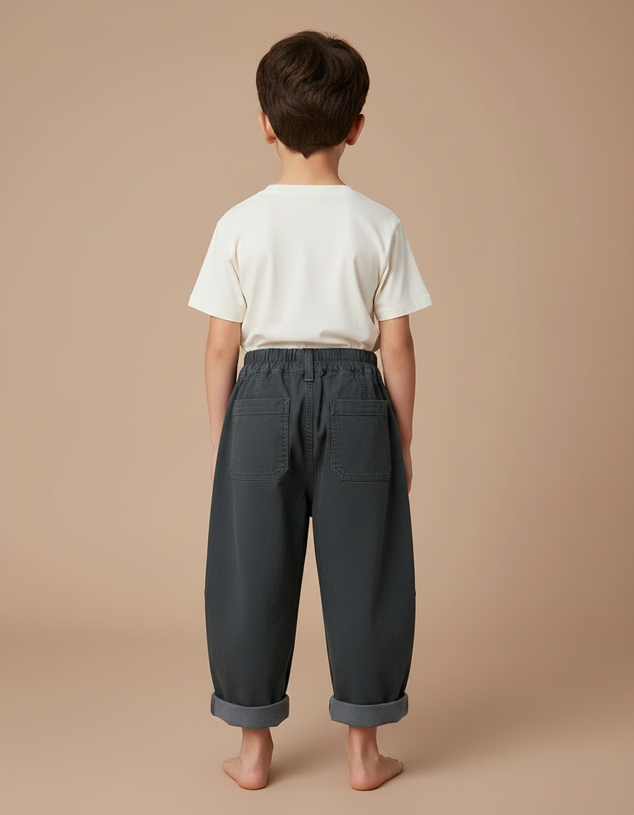 Pantalon Fluide Garçon Gris Coupe Ample Coton - Toile - vue 2