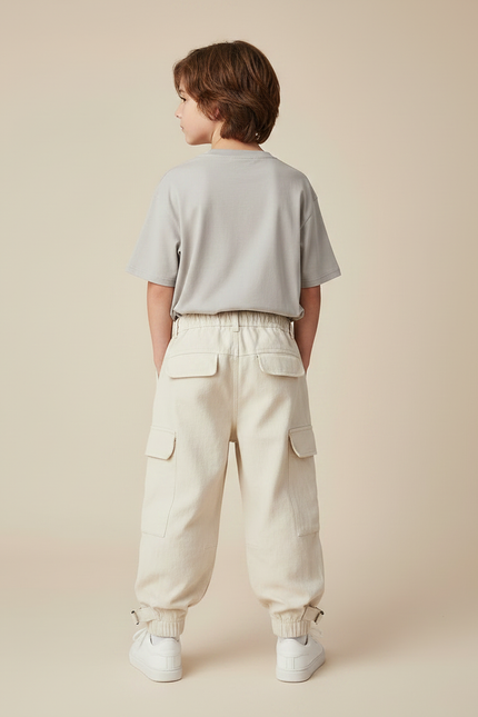 Pantalon Fluide Cargo Ample Crème Décontracté Garçon - Beige Toile - vue 2