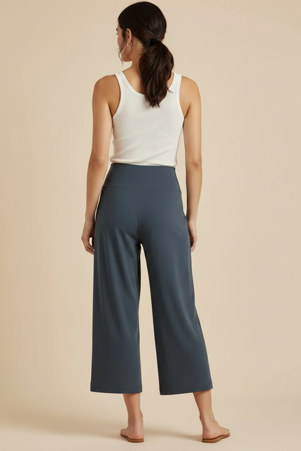 Pantalon Fluide Gris Ample Décontracté Élastique Court Femme - Viscose - vue 2
