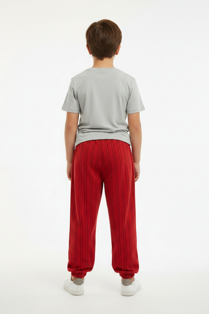 Pantalon Fluide Rouge Rayé Ample Décontracté Enfant - Molleton - vue 2