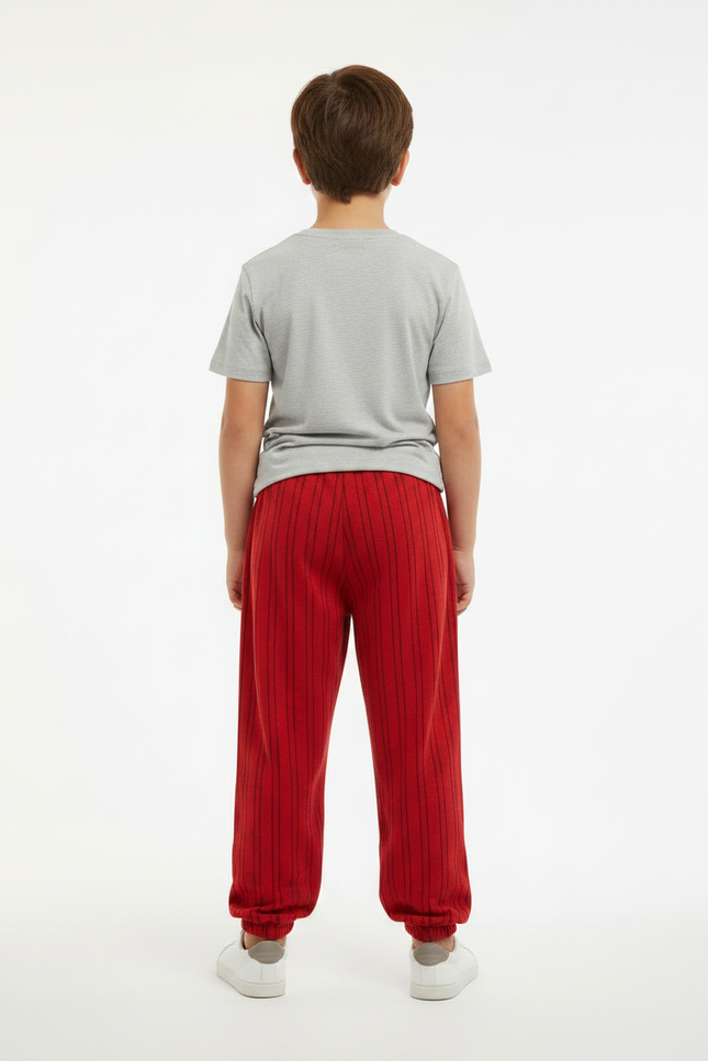 Pantalon Fluide Rouge Rayé Ample Décontracté Enfant - Molleton - vue 2