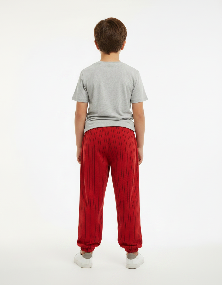 Pantalon Fluide Rouge Rayé Ample Décontracté Enfant - Molleton - vue 2
