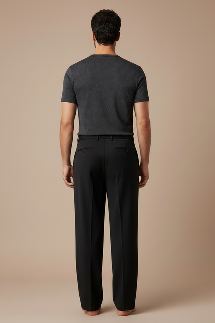 Pantalon Fluide Noir Ample Droit Élégant Homme - Viscose - vue 2