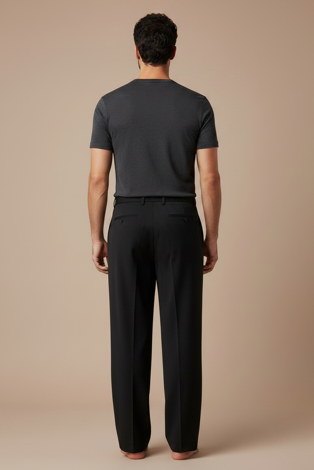 Pantalon Fluide Noir Ample Droit Élégant Homme - Viscose - vue 2